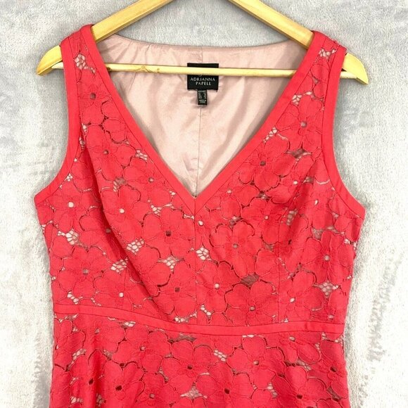 Adrianna Papell Midi Floral Lace Dress Sz‎ 12 Pink Sleeveless Sundress Sharkbite - Picture 3 of 15